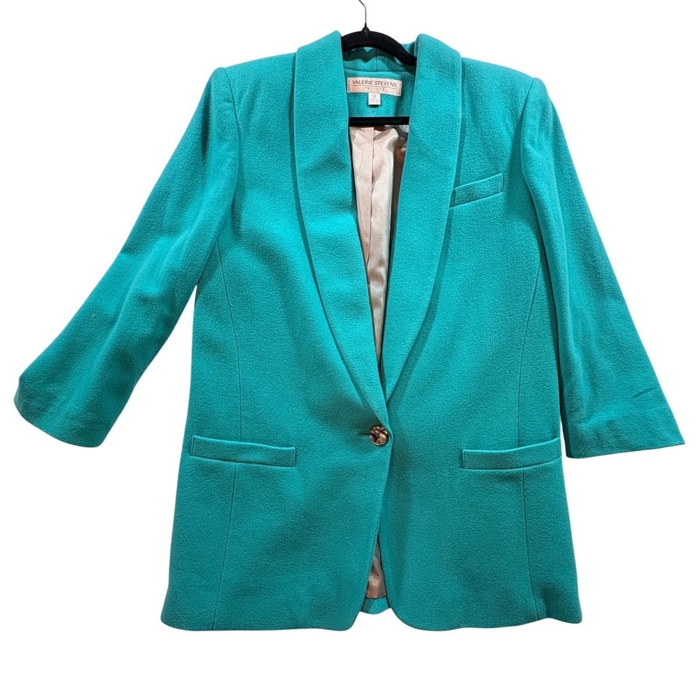 Valerie Stevens Petites Teal Wool Cashmere Shawl Collar Blazer Jacket Size 12P
